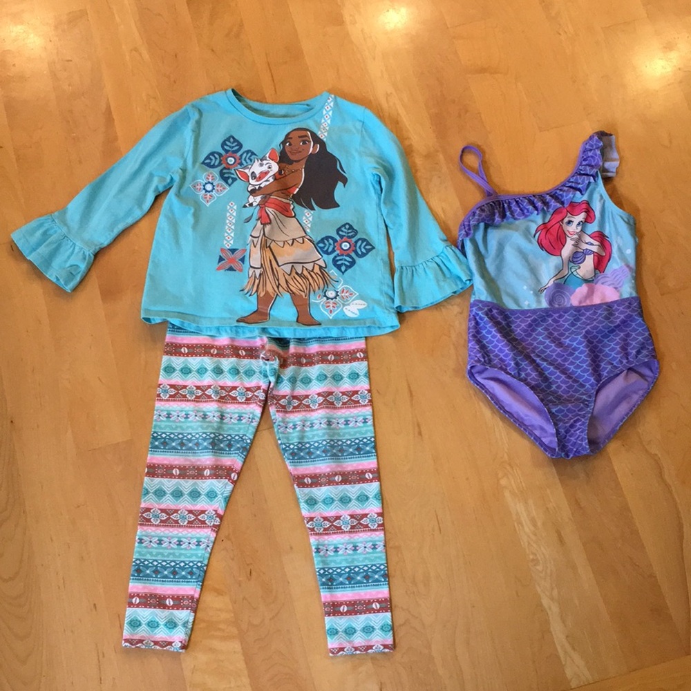 Disney Princess Moana Outfit & Little Mermaid One Piece Swimsuit